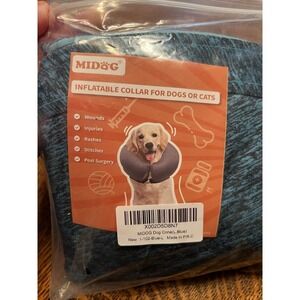 MIDOG Large Blue Inflatable‎ Dog Cone Collar Recovery Soft E-Collar Large NIB